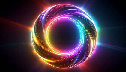 Wall Mural - 3d fluid circular glow as multicolored energy flows neon element abstract metallic holographic color