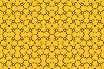 a yellow and white patterned background with a black and white dot pattern
