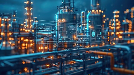 Smart factory with connected infrastructure, Intelligent factory industrial virtual screen blend