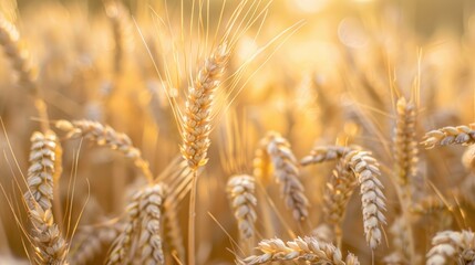 Wall Mural - Detailed view of a golden wheat field or a rice barley farm