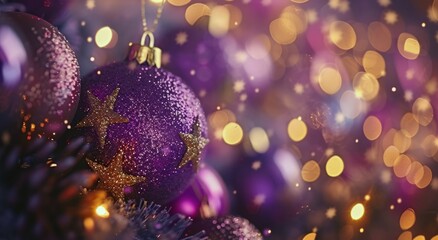 Canvas Print - Purple Christmas Ornament Hanging on a Tree