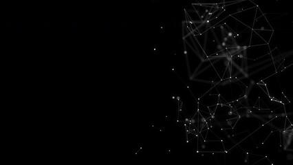 Abstract plexus mesh background with chaotically connected points and polygons flying in space. Digital data network connections. Futuristic technology loop