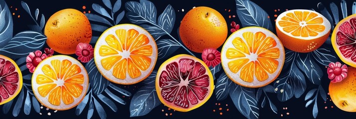 Elegant Abstract Fruit Background With Oranges And Flowers