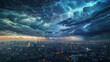 © sema_srinouljan - stormy skies with lightning over a metropolitan area