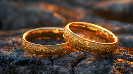 Golden love wedding rings photograph