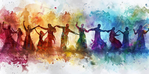 Wall Mural - The Cosmic Dance: Religions as Dancers in a Global Dance - Picture different religions as dancers, each moving to the rhythm of a universal spiritual pulse, expressing their unique traditions