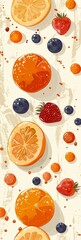 Wall Mural - Elegant Abstract Fruit Background With Orange Slices, Strawberries, and Blueberries