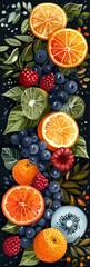 Wall Mural - Vibrant Abstract Fruit Arrangement With Blueberries, Raspberries, and Citrus