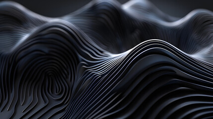 Wall Mural - Black background with abstract wavy lines. 3d rendering. high resolution photography 