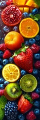 Wall Mural - Vibrant Fresh Fruit Arrangement With Blueberries, Pomegranate, and Strawberries