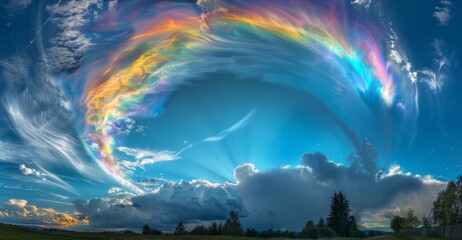 Wall Mural - an optical illusion of a multicolored arc suspended in the clouds giving the sky an otherworldly app