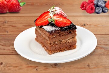 Wall Mural - Fresh sweet tasty cake with strawberry and jam