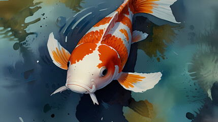 watercolor painting with Koi fish theme