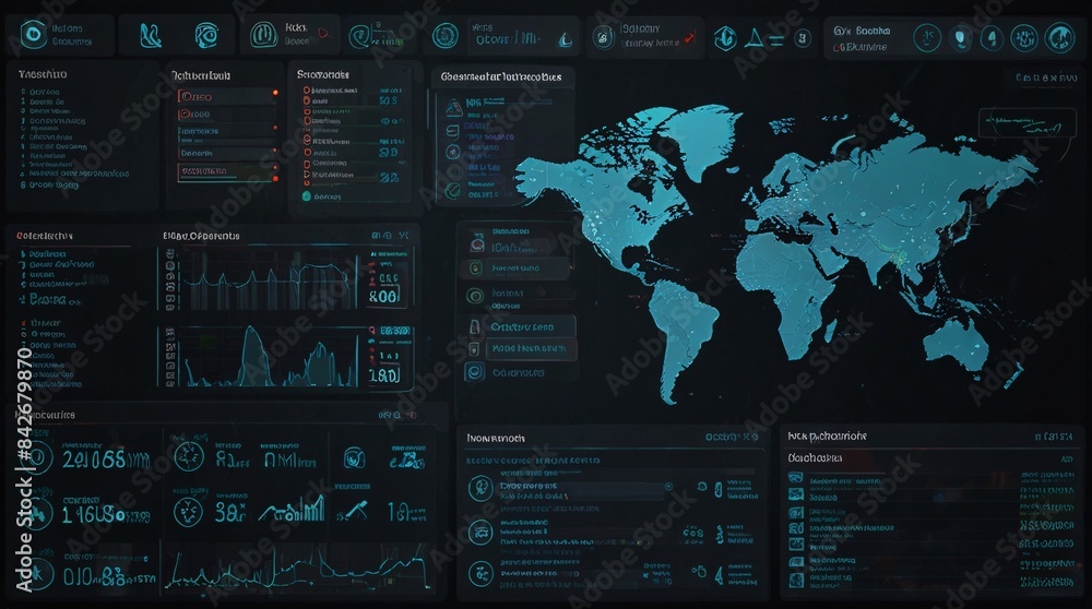 Digital world map displayed on a computer screen with audio controls ...