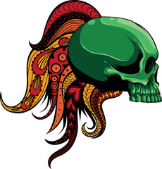 Sticker - colored draw of human skull vector illustration design