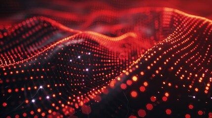 Abstract digital landscape for technology background mesh wave connection of luminous points line Futuristic