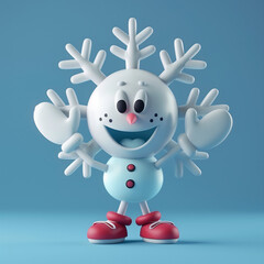 Sticker - 3D Illustration of Friendly Snowflake Character Waving with Mittens