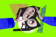 © deagreez - Composite photo collage of girl walk hands give high five body parts inside ear eye partnership business isolated on painted background