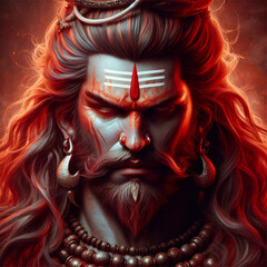 Wall Mural - angry lord Shiva with red background