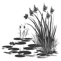 Wall Mural - silhouette swamp coastal plants black color only