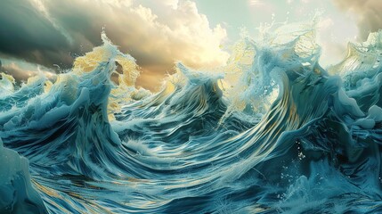 Sticker - Surreal 3d waves flowing as wallpaper background illustration