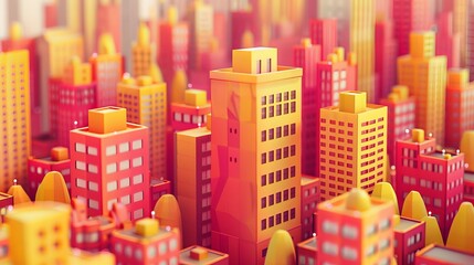 Wall Mural - City skyline, cute cartoon building, golden and red Material, 3d, c4d, octane render 