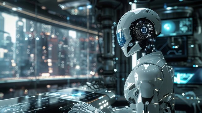 In a laboratory with glorious future technology, the entire scene is full of modernity and technology, emphasizing the high intelligence and advanced technology of artificial intelligence 