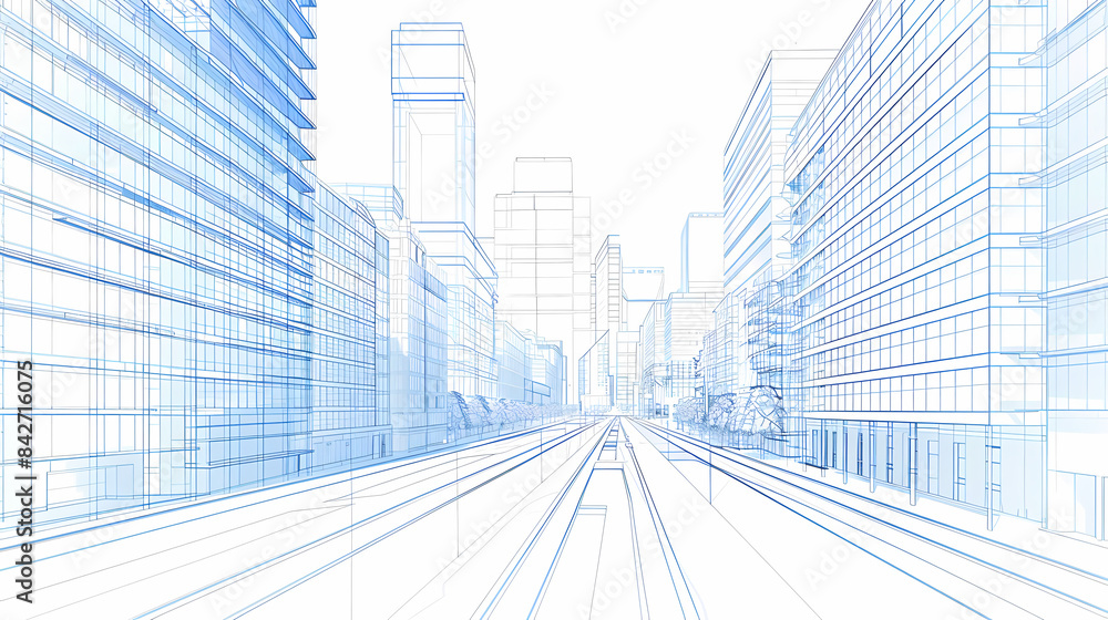 abstract modern urban landscape line drawin.3D illustration Imagination ...