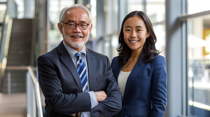 Poster - A mature business man and an Asian business woman