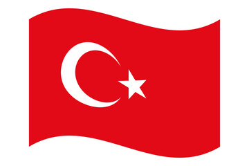 Wall Mural - Wavy Flag of Turkey, isolated on transparent background. Turkish flag with star and crescent. Vector illustration