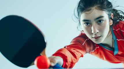 Poster - A table tennis player poses with a paddle