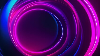 Wall Mural - A close-up shot of vibrant blue and pink neon lights arranged in a circular pattern, creating a dynamic and abstract composition.