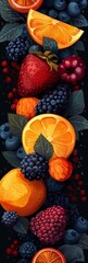 Wall Mural - Vibrant Abstract Fruit Background With Orange Slices, Berries, and Leaves