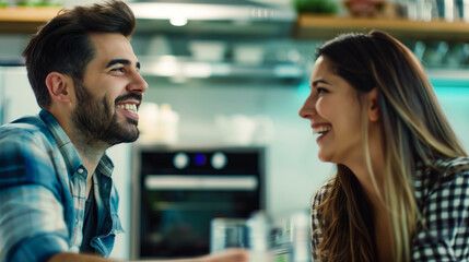 Poster - Office man and woman discussing and laughing