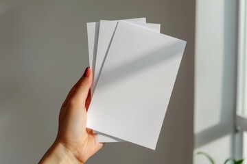 Blank paper mockup on hand created with generative AI