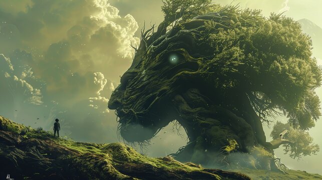tree person, in the style of digital fantasy landscapes, cinematic