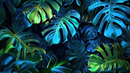 Sticker - Tropical Leaves Illuminated with Blue and Green