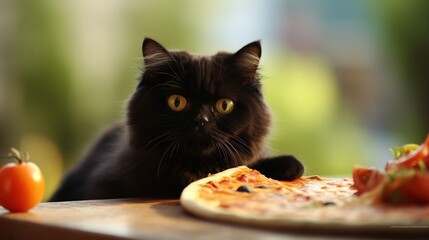 a cat is enjoying eating its food on the table