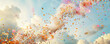 © Abstract world - A swirl of confetti dancing on the breeze against a backdrop of soft, billowing clouds.