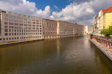 Wall Mural - Old houses on the river bank in the historical district of Nikolaiviertel in Berlin.