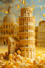 Wall Mural - The Italian Tower of Pisa made from pasta, art creative, 3D rendering