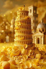 Wall Mural - The Italian Tower of Pisa made from pasta, art creative, 3D rendering