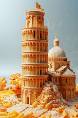 Poster - The Italian Tower of Pisa made from pasta, art creative, 3D rendering