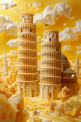 Poster - The Italian Tower of Pisa made from pasta, art creative, 3D rendering