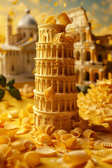 Wall Mural - The Italian Tower of Pisa made from pasta, art creative, 3D rendering