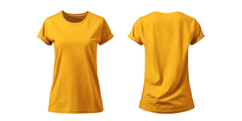 Wall Mural - A plain yellow T-shirt is shown from both front and back views. The T-shirt features a classic design with short sleeves and a crew neck, made of soft, comfortable fabric suitable for casual wear