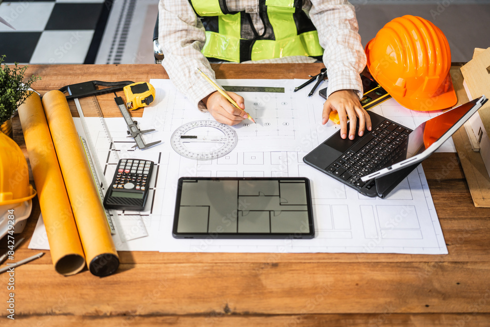 Curated visual reference: Fresh Look at Female Architect Engineer Is Drafting Blueprints Using Cad Software Focusing