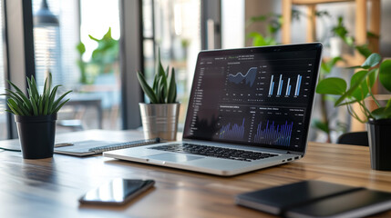 Canvas Print - business sales growth data statistics displayed on laptop in modern office, economy or business anal