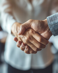 close-up of shaking hands in professional business setting, symbolizing agreement, collaboration, and partnership