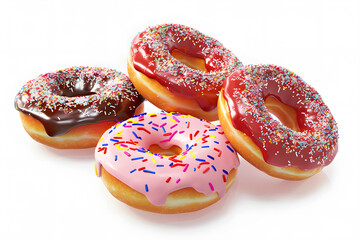 Colorful donuts with sprinkles isolated on white background